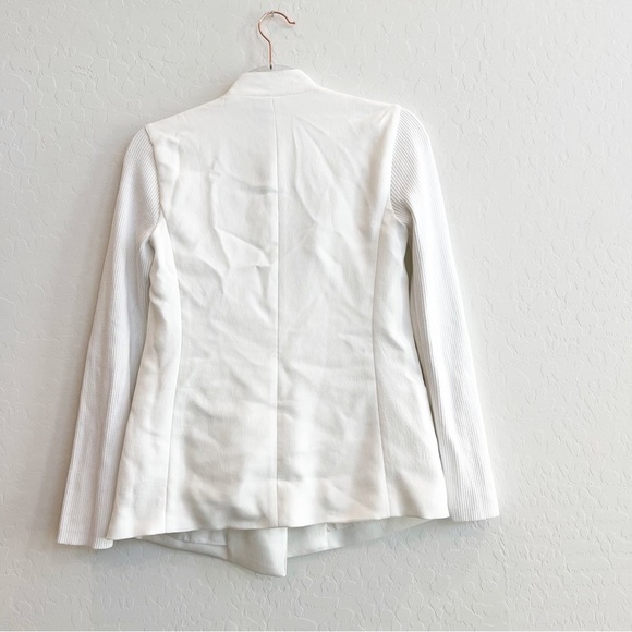 Vince Women's Drape Front Blazer Jacket Ribbed Knit Sleeves White One Button 0 - Picture 8 of 8